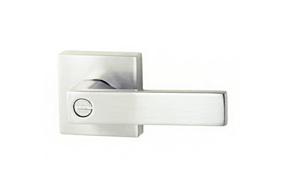 Product picture of the Chrome Plate Nidus Lonsdale Square Door Handle Privacy Set on a white background.