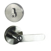 Image of the Brushed Nickel Nidus Spring Door Lever Round Combo Entrance Set on a white background.