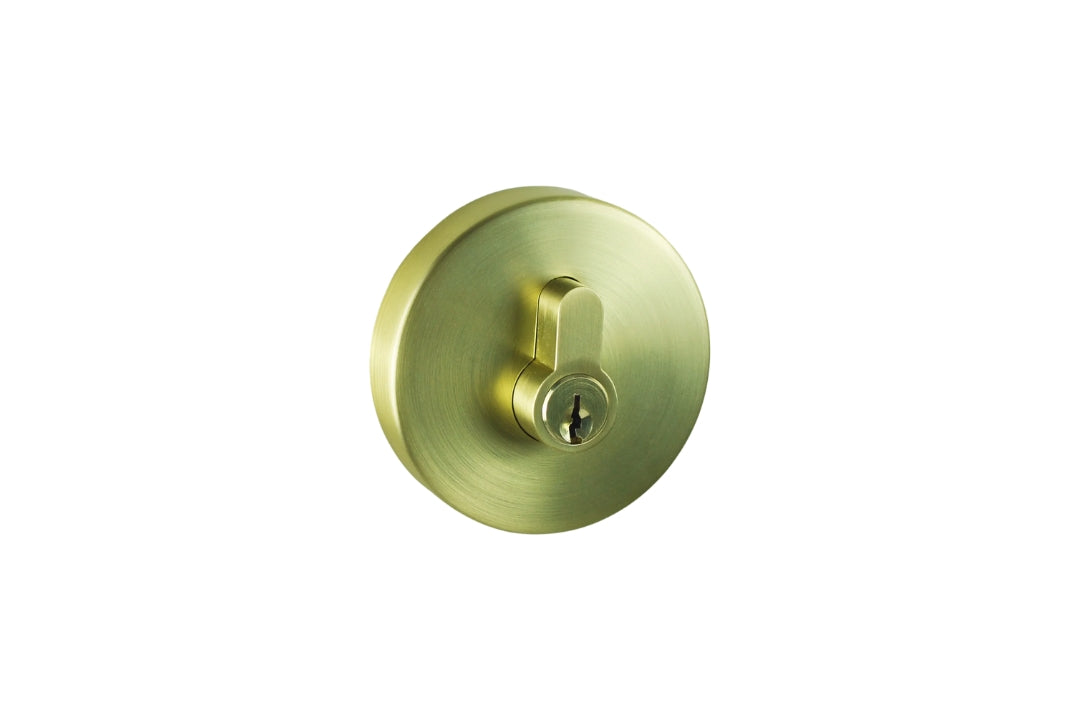 Product picture of the Satin Brass Nidus Round Eurobolt Double Cylinder 70mm.