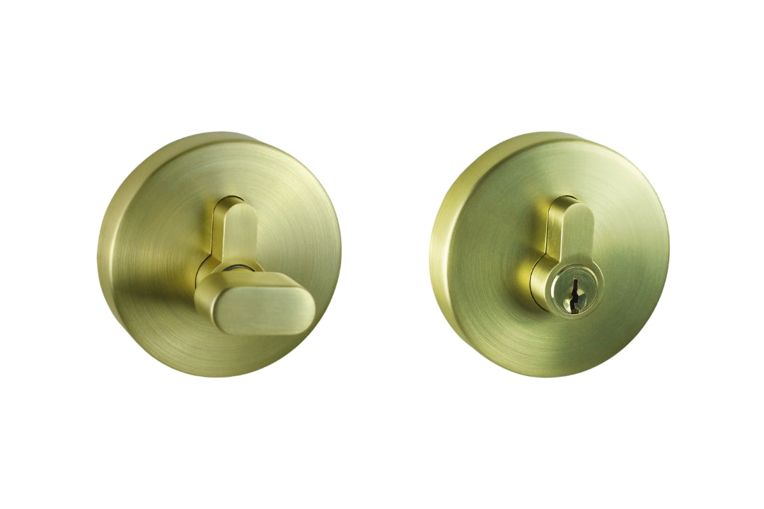 Image of the Satin Brass Nidus Round Eurobolt Single Cylinder.