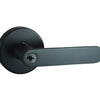 Product image of the Matt Black Nidus Spring Door Lever Round Entrance Set on a white background.