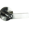 Product image of the Brushed Nickel Nidus Spring Door Lever Round Entrance Set on a white background.