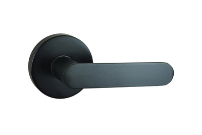 Image of the Matt Black Nidus Spring Door Lever Round Passage Set on a white background.