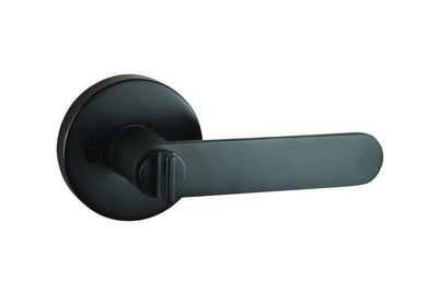 Product picture of the Matt Black Nidus Spring Door Lever Round Privacy Set.