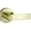 Product picture of the Satin Brass Nidus Spring Door Lever Round Privacy Set.