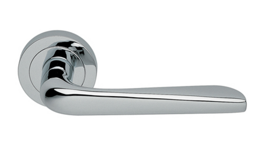Product picture of the Petra Polished Chrome Door Handle on a white background.