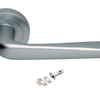 Product picture of the Petra Satin Chrome Door Handle with separate tubular latch on a white background.
