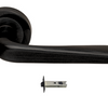 Product picture of the Petra Matt Black Door Handle with separate tubular latch on a white background.