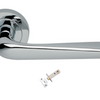 Product picture of the Petra Polished Chrome Door Handle with separate privacy tubular latch on a white background.