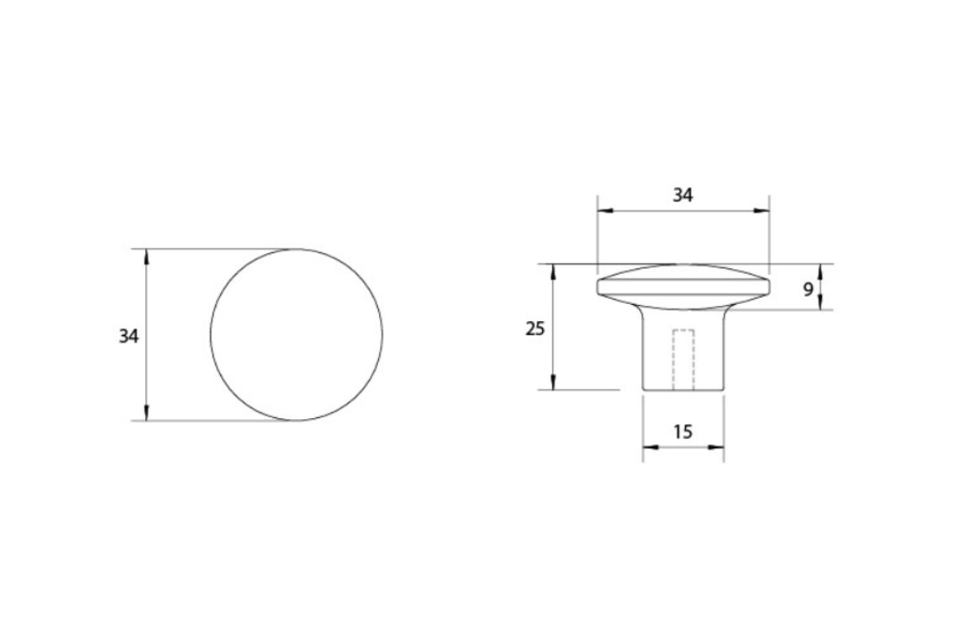 Spec drawing of the Kethy Yarra Cabinet Knob.