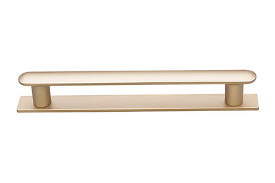 Yarra 128mm Matt Champagne Handle on Backplate – modern cabinet handle by Kethy for kitchens, wardrobes, and bathroom joinery.