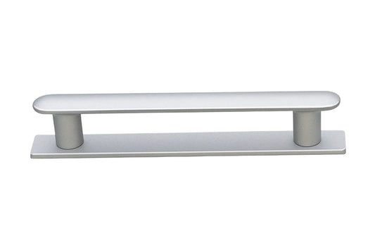 Yarra Matt Silver Handle on Backplate 128mm – modern cabinet handle by Kethy for kitchens, wardrobes, and bathroom joinery.