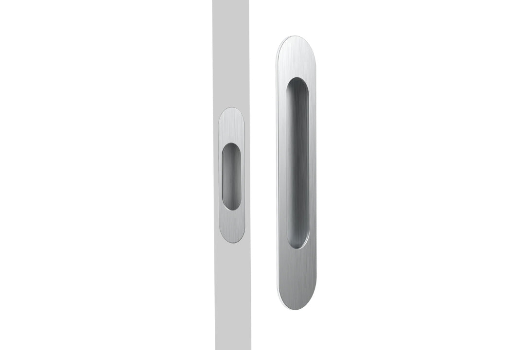 Product picture of the Satin Chrome Mardeco Radius Edge M Series Flush Pull Passage Set.