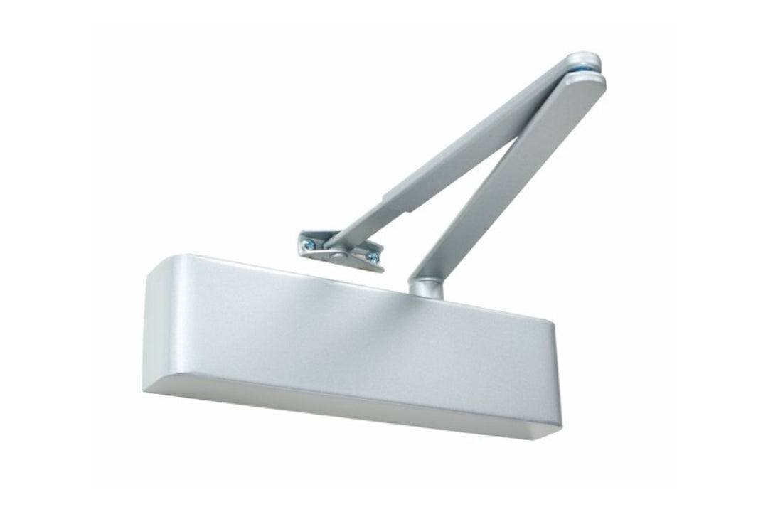 Product picture of the Silver Door Closer with Standard Arm on a white background.