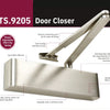 Image with product picture of the TS.9205.SRFB door closer with the features and benefits.