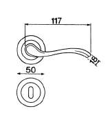Black line drawing of the Erica door handle set and euro escutcheon with measurements.