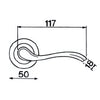 Specification file for the Manital Erica Door Handle Lever Set on Round Rose 50mm on a white background.