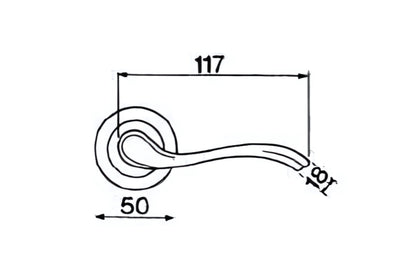 Specification file for the Manital Erica Door Handle Lever Set on Round Rose 50mm on a white background.