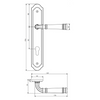 Black and white specification drawing with measurements of the Apollo Design Tuscany Door Handle on Traditional Plate.