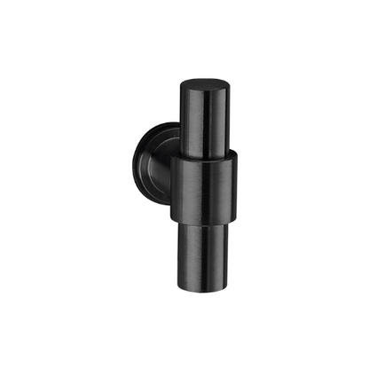 Image of a cabinet knob. Architectural Choice's Brooklyn Matt Black Cabinet Knob on a white background.