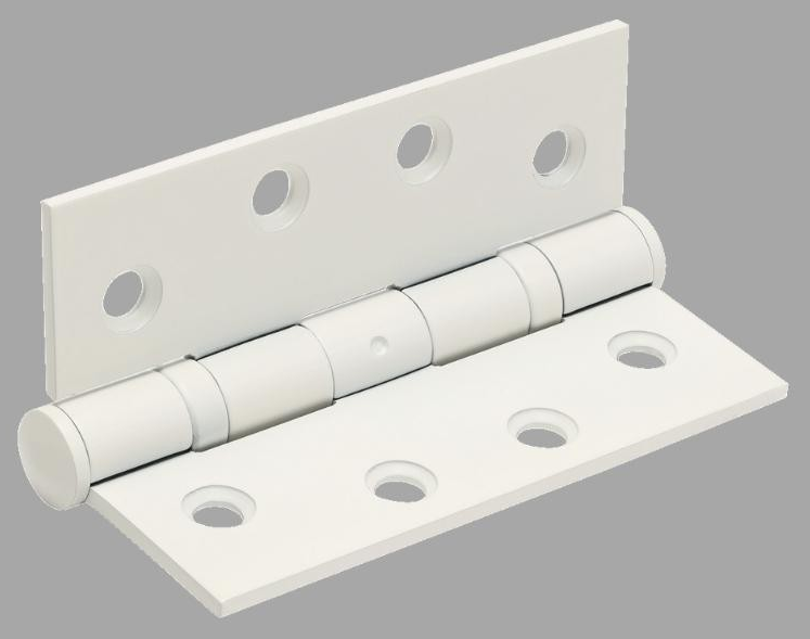 Product picture of the Ball Bearing Hinge White 100x75mm on a grey background.