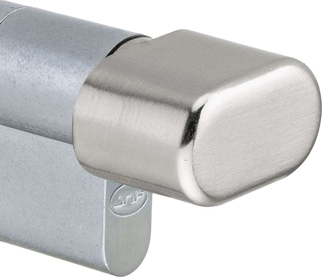 Up close image of the turn design for the Euro Cylinder Key/Turn 60mm Brushed Chrome by Architectural Choice.