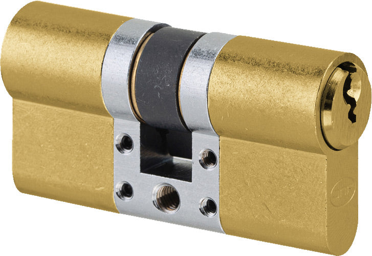 Up close product image of the Euro Cylinder Key/Key 60mm Satin Brass by Architectural Choice.