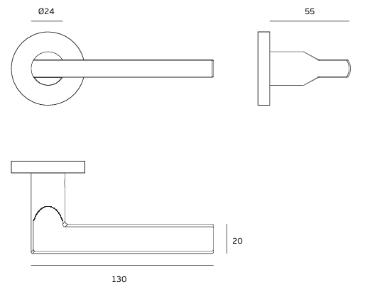 Black specification drawing of the Urban Brushed Chrome Door Handles by Architectural Choice on a white background.