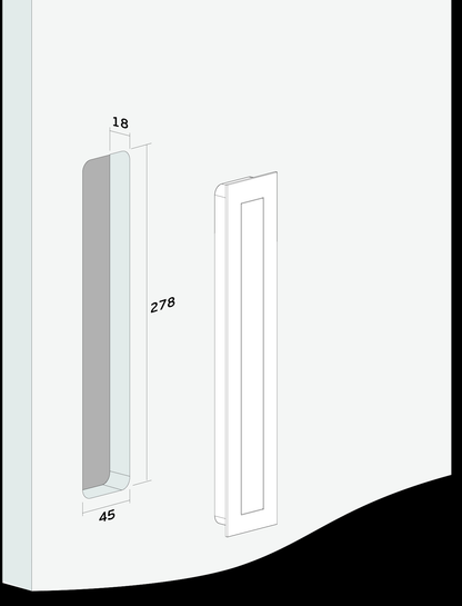 Image of door with cut out specifications for the Titanium Copper Flush Pull 300mm by Architectural Choice.